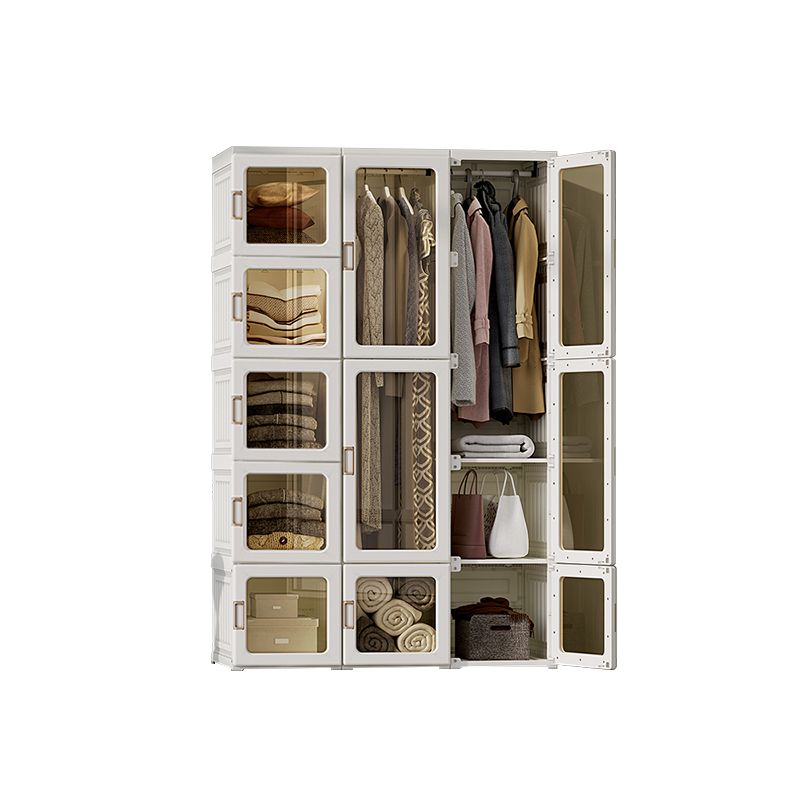 Guardaroba pieghevole di plastica autoportante contemporaneo con ripiani in bianco