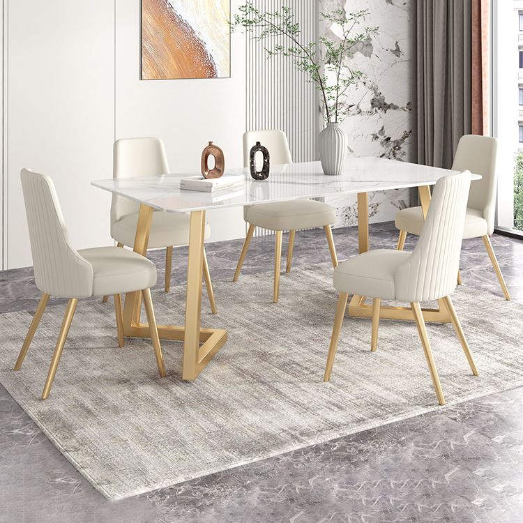 Glam Iron Dinette Set 1/2/3/5/6/7 Pieces Rectangle Dining Table Set with Sintered Stone Clearhalo 'Dining Room Sets' 'Dining Tables & Seating' 'dining_room_set' 'furn' 'furn_dining_room_set' 'Furniture' 'furniture_dining_room_set' 'Kitchen & Dining Furniture' 1200x1200_5aa19ba2-4b5e-448e-bc1f-6f76a4d8fc12