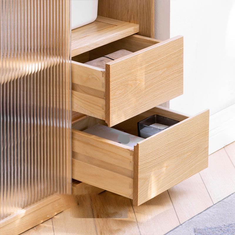 Natural Solid Wood Grooves Glass Paned Living Room Accent Cabinet with Shelves Clearhalo 'Cabinets & Chests' 'cabinets_chests' 'furn' 'furn_cabinets_chests' 'Furniture' 'Living Room Furniture' 1200x1200_5aa27724-aa18-47a6-a786-5975e7357720