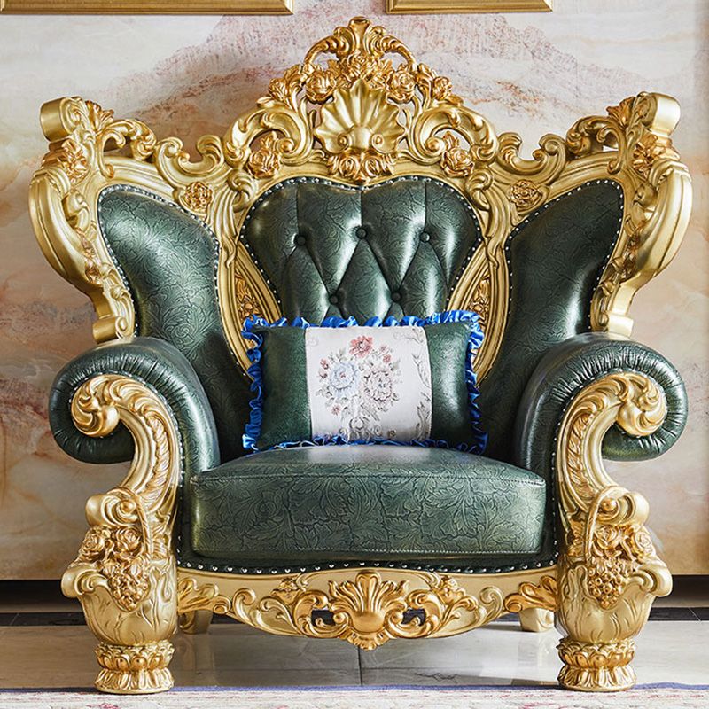 Grüner echtes Ledersofa getuftete Split-Roll-Armarmsofa