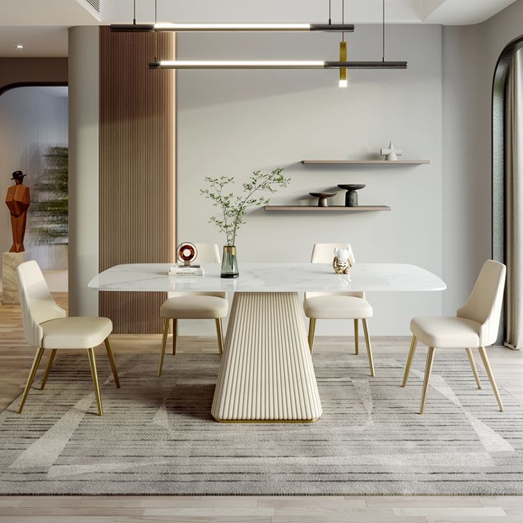 Modern Style Sintered Stone Dining Set with White Rectangle Shape Table and Pedestal Base Clearhalo 'Dining Room Sets' 'Dining Tables & Seating' 'dining_room_set' 'furn' 'furn_dining_room_set' 'Furniture' 'furniture_dining_room_set' 'Kitchen & Dining Furniture' 'kitchen&dining_furn' 'kitchen' 1200x1200_5aa46486-40b7-4354-a952-d70db01707f6