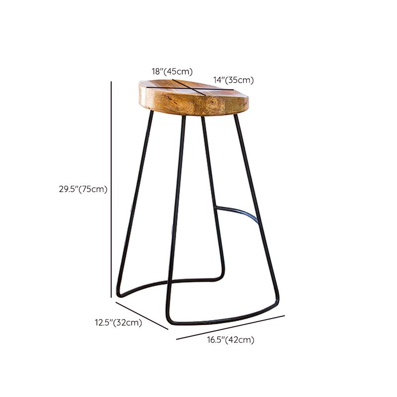 Solid Wood Bar Stools Modern Backless Dining Stools with Metal Base