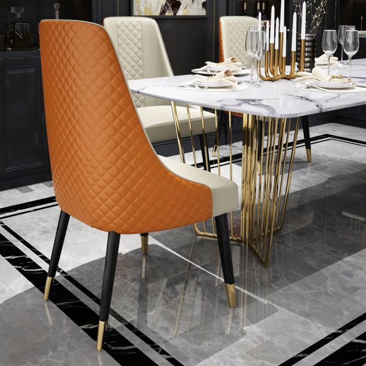 PU Leather Dining Chair Glam Upholstered Side Chair with Wood Legs