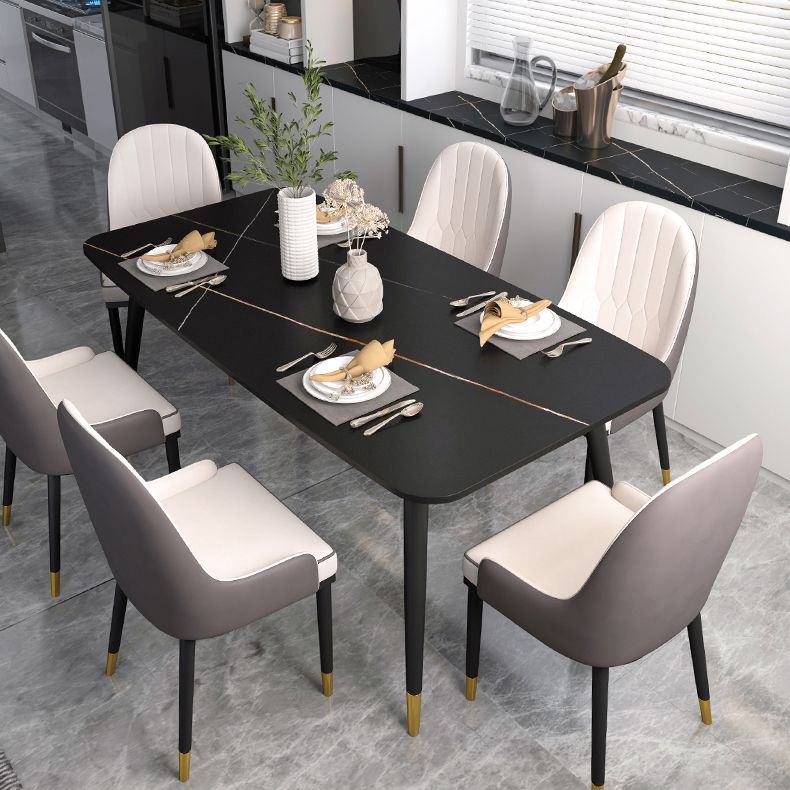 Industriële gesinterde stenen tafel voor restaurant rechthoek zwarte keukentafel met 4 poten