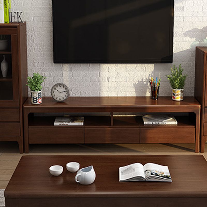 Meuble TV moderne en bois, Console de rangement ouverte, support multimédia TV avec tiroirs pour salon
