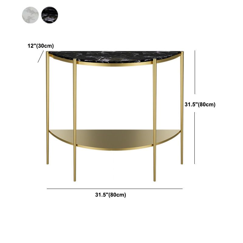 Table de sofá de consola de mármol Glamble Mesa de media luna con estantes para Hall