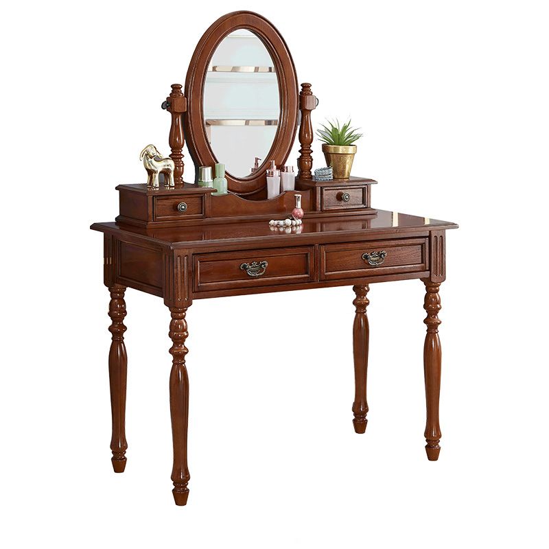 19.68" Wide Rubberwood Vanity Set Make-up Vanity with Drawer and Mirror