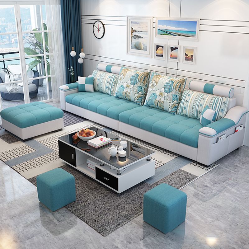 Blue Linen Blend Sloped Arms Sofa/Sectional with Slipcovered and Storage