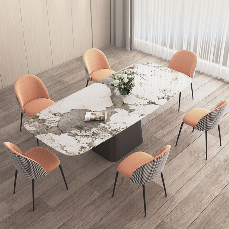 Modern Sintered Stone Table Set of 5/7 with Rectangle Table Dining Set with Orange PU Leather Chairs Clearhalo 'Dining Room Sets' 'Dining Tables & Seating' 'dining_room_set' 'furn' 'furn_dining_room_set' 'Furniture' 'furniture_dining_room_set' 'Kitchen & Dining Furniture' 'kitchen&dining_furn' 'kitchen' 1200x1200_5aad33cf-c299-4720-bdef-ed8ba222cef8