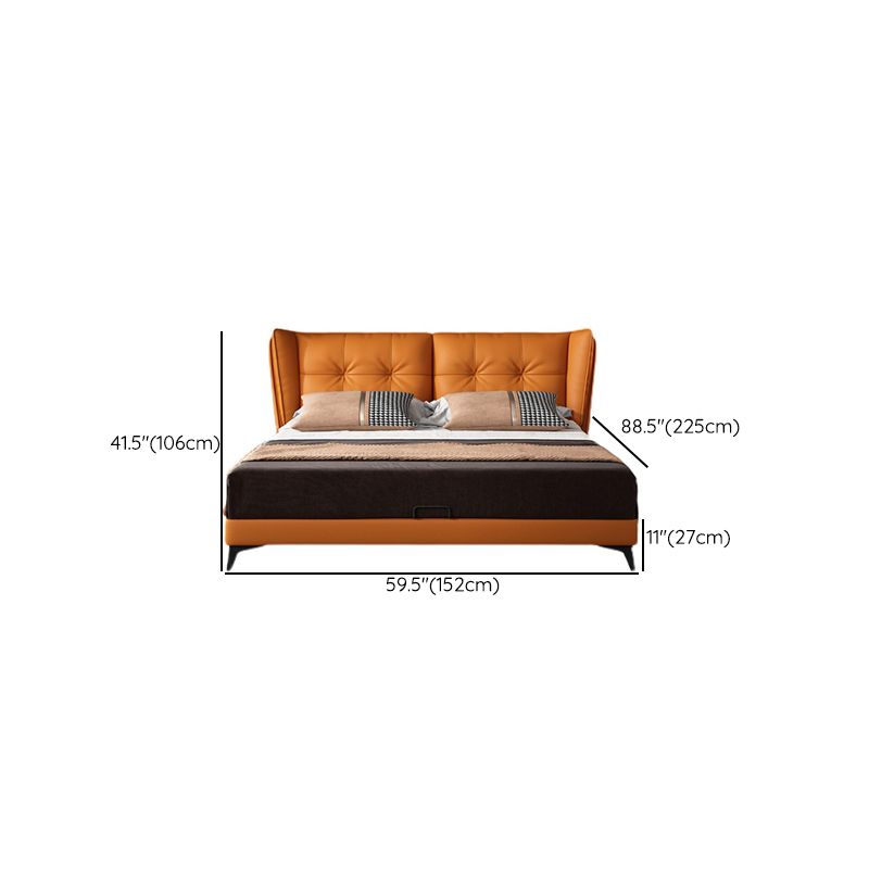Modern Standard Bed Orange Panel Bed with Upholstered Headboard