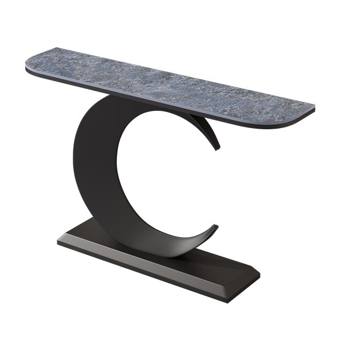 12 inch Wide Glam Console Table Stone Half Moon Console Accent Table