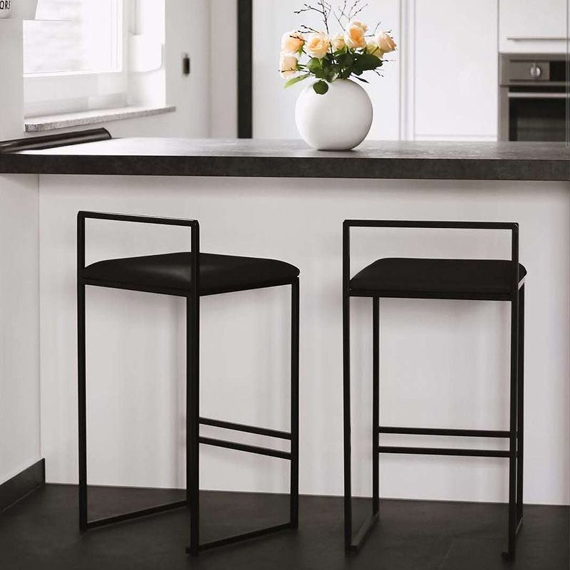 Contemporary Metal Barstool Fabric Upholstered Counter Stool with Metal Base