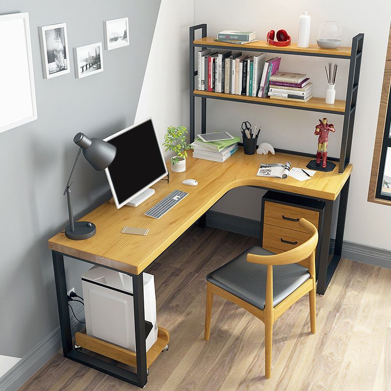 L-Shaped Office Desk Solid Wood Study Room and Office Writing Desk with Shelf Clearhalo 'furn' 'furn_office_desk' 'Furniture' 'Office Desks' 'Office Furniture' 'office_desk' 1200x1200_5aba4703-6ae3-4141-a6ca-4de2c625bdd1