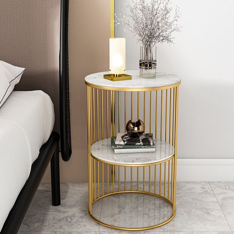 1 Drum Round End Table Mid-Century Double Tier Side End Table