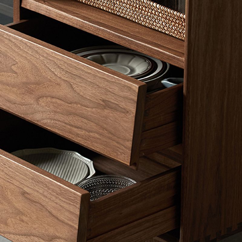 Sideboard marrone a buffet in legno massiccio contemporaneo con 2 cassetti