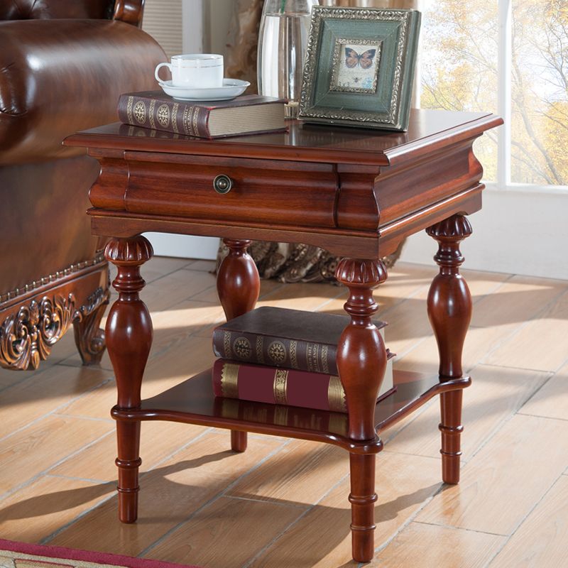 Wooden Square Top Side Table 22.8" Tall 4 Legs End Table with Storage