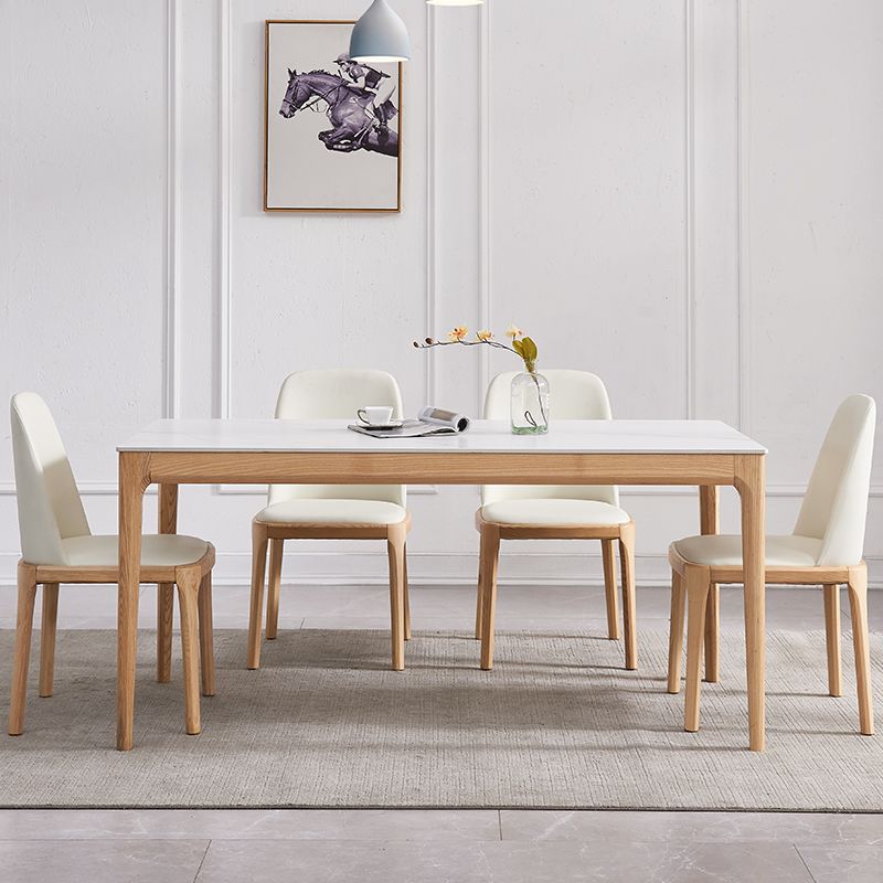 Rectangle Retro Modern Dining Table White Sintered Stone Top 4 Legs Fixed Table Clearhalo 'Dining Tables & Seating' 'Dining Tables' 'dining_table' 'furn' 'furn_dining_table' 'Furniture' 'Kitchen & Dining Furniture' 1200x1200_5ac6769a-e511-4cdb-b224-28b451595527