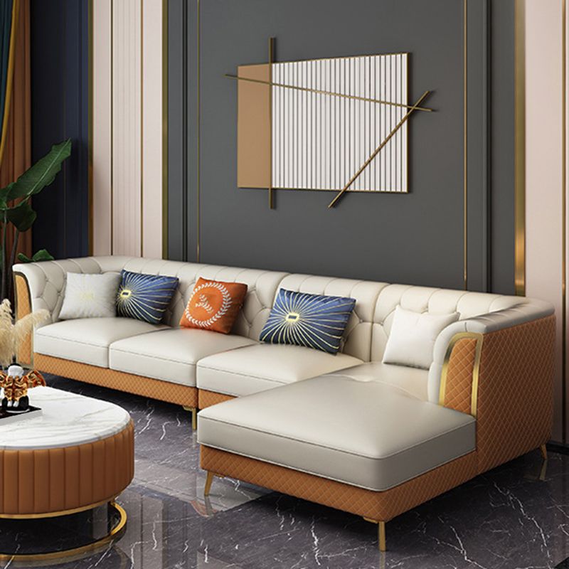 Faux en cuir luxueux canapé sectionnel du bras évasé tufté sectionnel