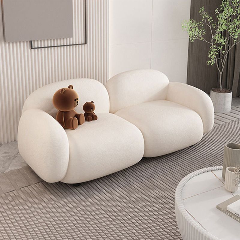 Modern Rolled Arm Sofa White Velvet Sofa for Living Room, Apartment