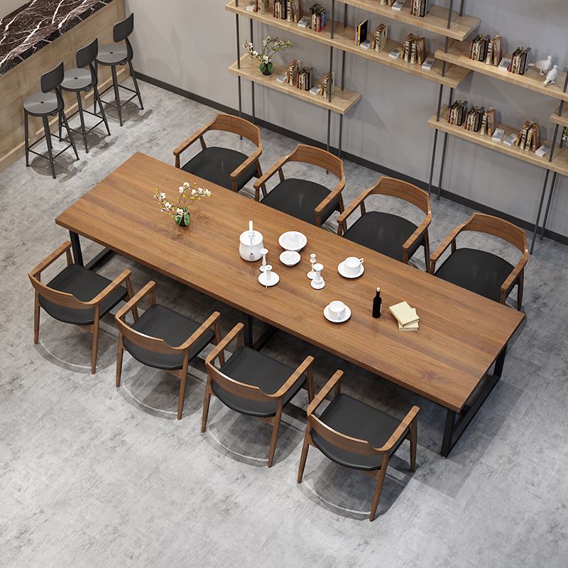 Metal Industrial Rectangle Table Pine Wood Top Indoor Table with Trestle Clearhalo 'Dining Tables & Seating' 'Dining Tables' 'dining_table' 'furn' 'furn_dining_table' 'Furniture' 'furniture_dining_table' 'Kitchen & Dining Furniture' 'kitchen' 'kitchen_dining_table' 1200x1200_5acc5862-74f4-4443-82eb-e5e78b125705