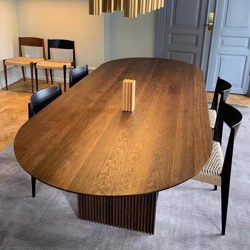 Oval Solid Wood Dining Table Modern Brown-natural Furniture with Double Pedestal Home Clearhalo 'Dining Tables & Seating' 'Dining Tables' 'dining_table' 'furn' 'furn_dining_table' 'Furniture' 'Kitchen & Dining Furniture' 1200x1200_5accb41b-25c0-456b-9cb0-fb2e9a9d595a