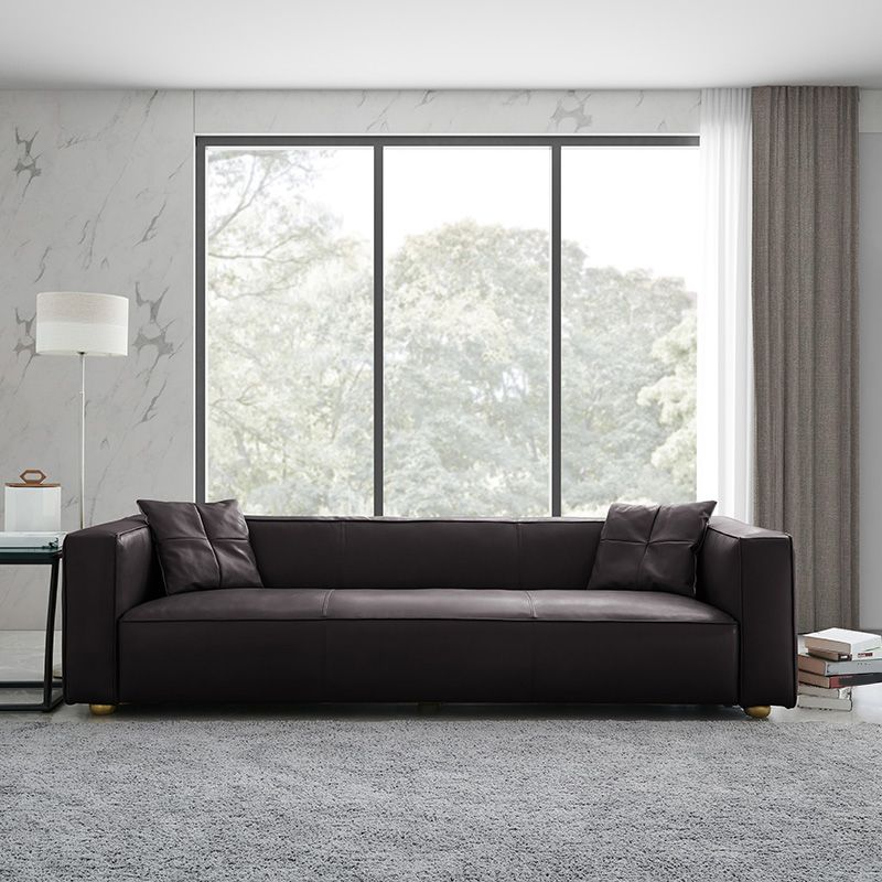 24.80"H Genuine Leather Square Arm Sofa with Tight Back for Living Room Clearhalo 'furn' 'furn_sofas' 'Furniture' 'furniture_sofas' 'kitchen' 'kitchen_sofas' 'Living Room Furniture' 'Sofa' 'sofas' 1200x1200_5ad0f36d-9633-499e-9502-078f5cf5328b