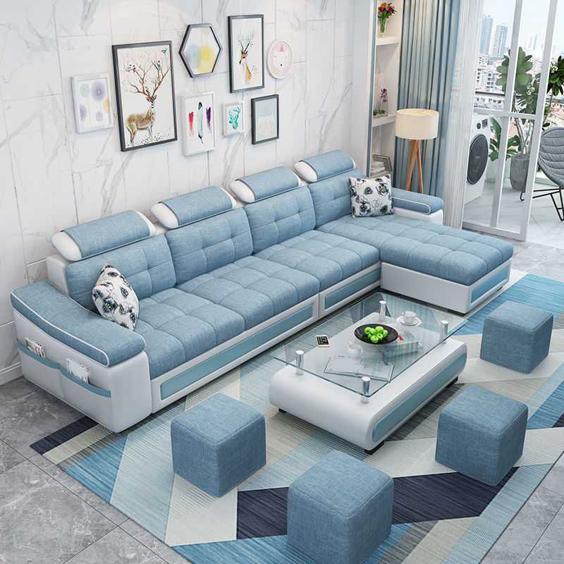 Modern L-shape Sofa and Chaise Right Facing Faux Leather/Linen Blend Sectionals Clearhalo 'furn' 'furn_sectionals' 'Furniture' 'furniture_sectionals' 'kitchen' 'kitchen_sectionals' 'Living Room Furniture' 'Sectionals' 1200x1200_5ad13885-0952-42ac-8c3a-bcbafc901648