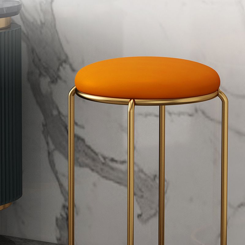 Contemporary Ottoman Fabric Upholstered Metal Frame Round Ottoman