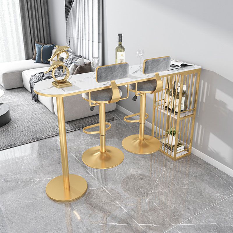 Glam 41.3"H Iron Bar Table Marble White Top Specialty Bistro Table in Gold Clearhalo 'Bar Furniture' 'Bar Tables' 'bar_tables' 'furn' 'furn_bar_tables' 'Furniture' 'furniture_bar_tables' 'Kitchen & Dining Furniture' 'kitchen&dining_furn' 'kitchen' 1200x1200_5ad755f6-e59c-415d-8177-3771b34053e2