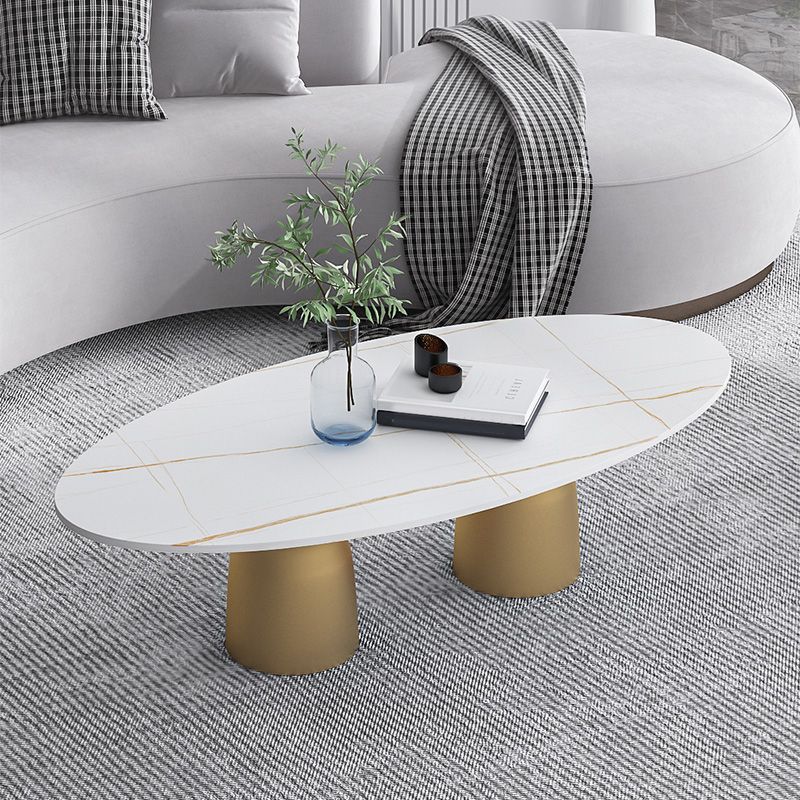 Glam 15.7"Tall Iron 2 Legs Oval Slate Table Top Coffee Table Clearhalo 'Coffee & Accent Tables' 'Coffee Tables' 'coffee_tables' 'furn' 'furn_coffee_tables' 'Furniture' 'Living Room Furniture' 1200x1200_5ad7a13f-d6aa-4af4-aa0b-5c4d10d760c6