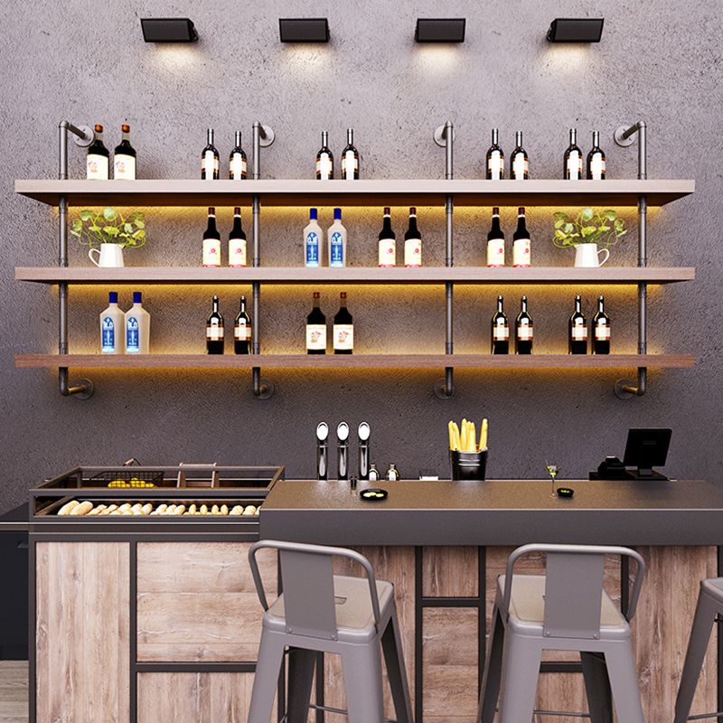 Wood and Metal Wine Rack Modern Style Wall Mounted Wine Bottle Rack with Shelf Clearhalo 'furn' 'furn_wine_racks' 'Furniture' 'Kitchen & Dining Furniture' 'Wine Racks' 'wine_racks' 1200x1200_5ad80bf0-c130-4ad9-b481-2933e8df096f