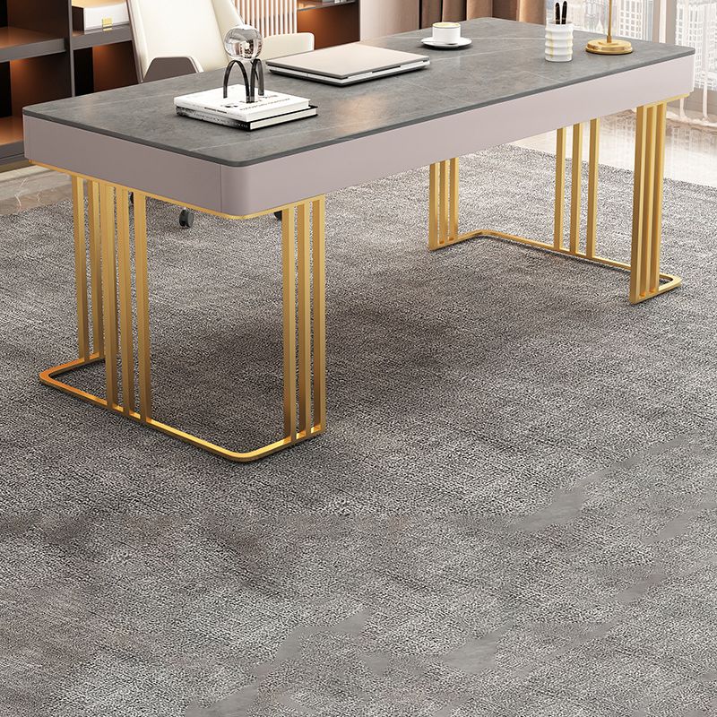 Stone and Metal Writing Desk Glam Pewter Office Desk 3 Drawer