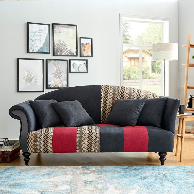 Contemporary Sewn Pillow Back Sofa Rolled Arm Settee for Living Room