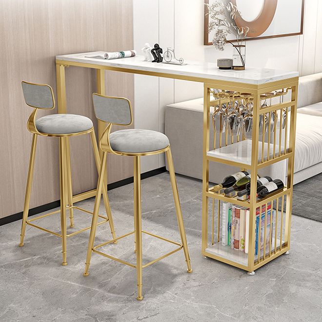 Round Upholstered Dining Stool Low Back Bar Stool with Gold Metal Base