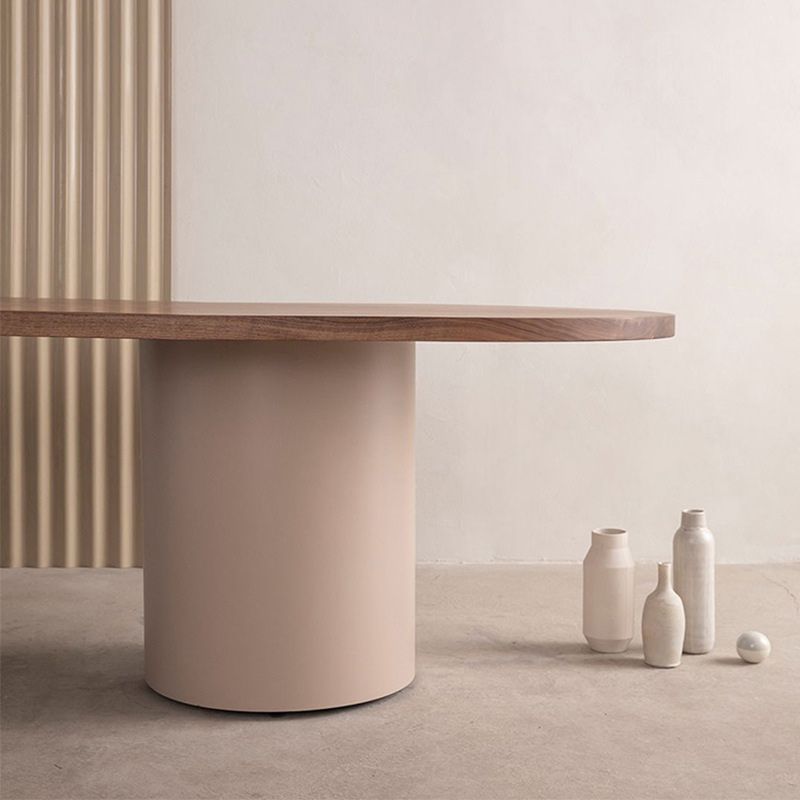 Mesa de cocina moderna de madera de pino para mesa de comedor ovalado de restaurante con pedestal doble