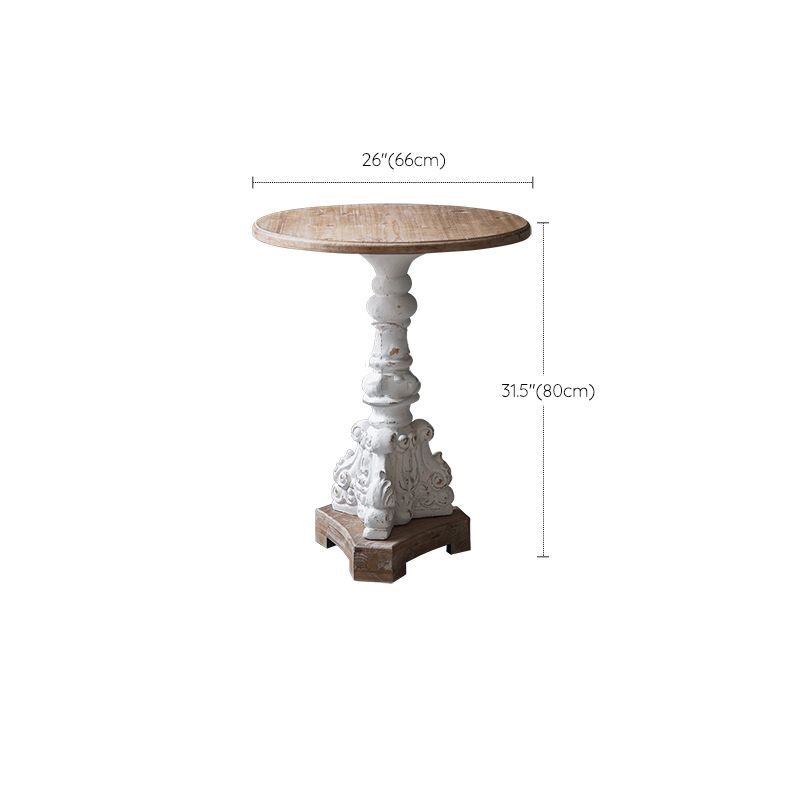 Wood Round Top Side Table Metal Base End Table - Distressed Surface Treatment