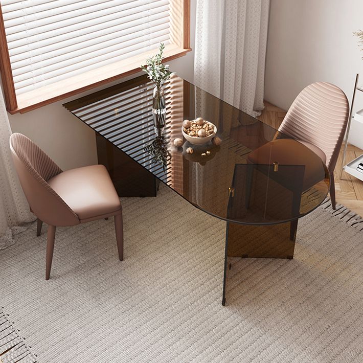 Tempered Glass Dining Table Double Pedestal Base Free Form Table for Home Clearhalo ' dining_table' 'Dining Tables & Seating' 'Dining Tables' 'furn' 'furn_dining_table' 'Furniture' 'furniture_dining_table' 'Kitchen & Dining Furniture' 'kitchen&dining_furn' 'kitchen' 'kitchen_dining_table' 1200x1200_5aec6df4-d55a-4820-8ba7-185607316b7b