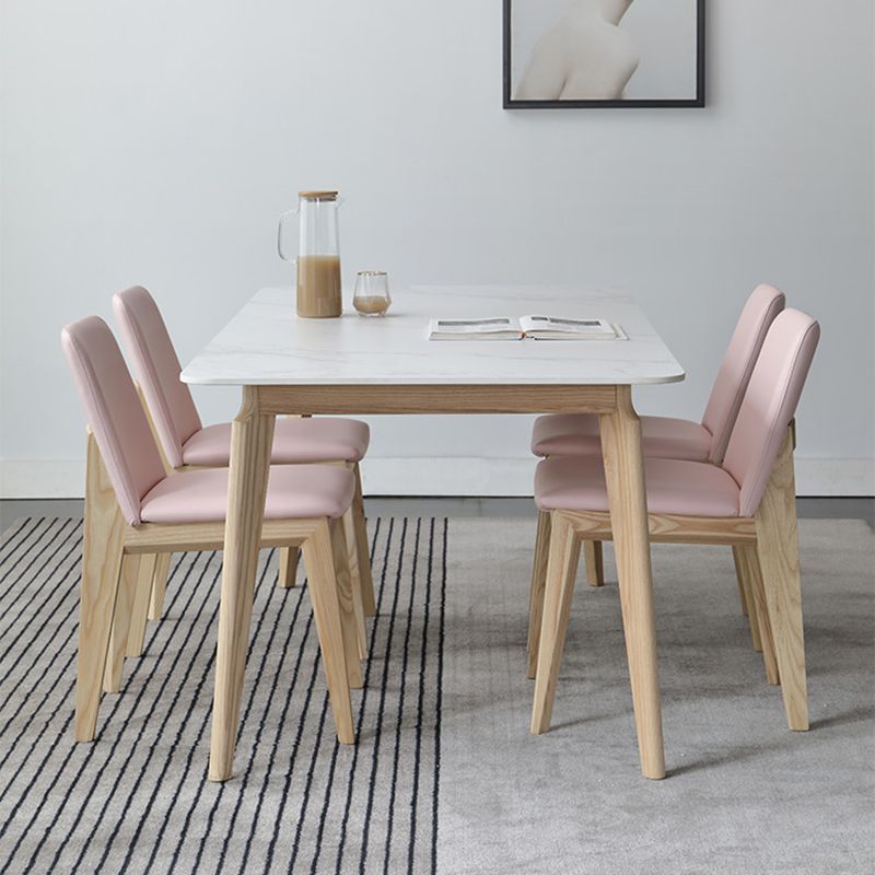 Mesa de comedor rectangular Mesa blanca fija con tapa de piedra sinterizada