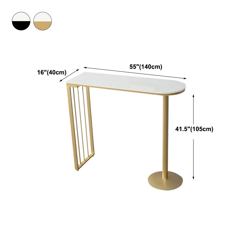 Glam Iron Bar Dining Table with White Stone Top Indoor Bistro Table Fixed Table Clearhalo 'Bar Furniture' 'Bar Tables' 'bar_tables' 'furn' 'furn_bar_tables' 'Furniture' 'furniture_bar_tables' 'Kitchen & Dining Furniture' 1200x1200_5af27756-d31a-4f12-b980-e313a3cd3c1f