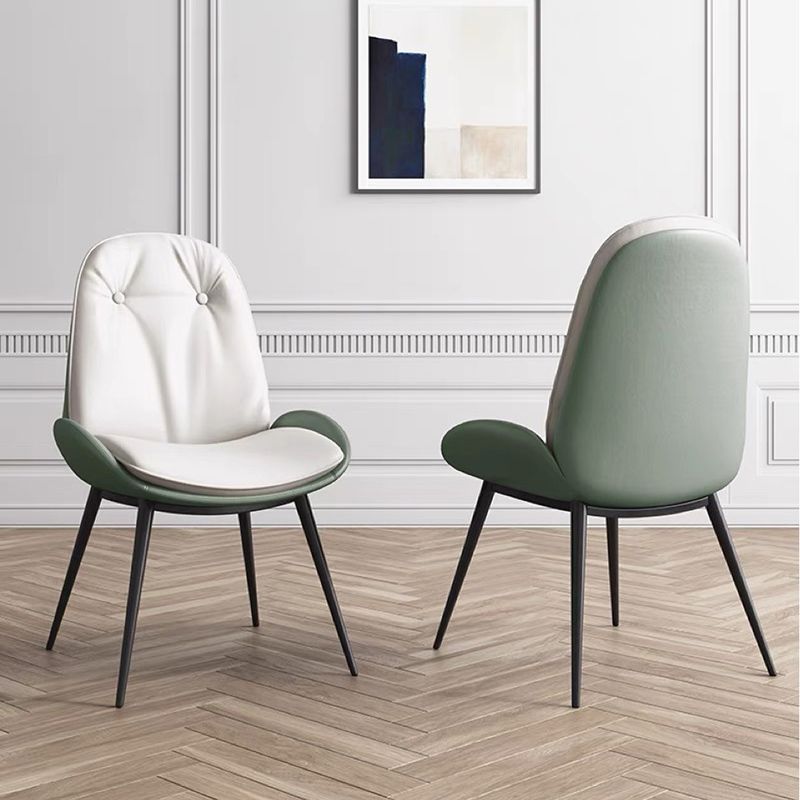 Glam Parsons Chair Faux Leather Kitchen Dining Chair with Metal Legs