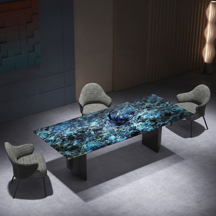 Contemporary Style Rectangle Marble Dinner Table with Double Pedestal