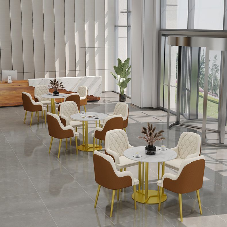 Metal Base Dining Table Glam Style White Stone Top Dining Table for Living Room Clearhalo 'Dining Tables & Seating' 'Dining Tables' 'dining_table' 'furn' 'furn_dining_table' 'Furniture' 'furniture_dining_table' 'Kitchen & Dining Furniture' 1200x1200_5af773a6-aa80-4b86-b0c9-942f534e631a