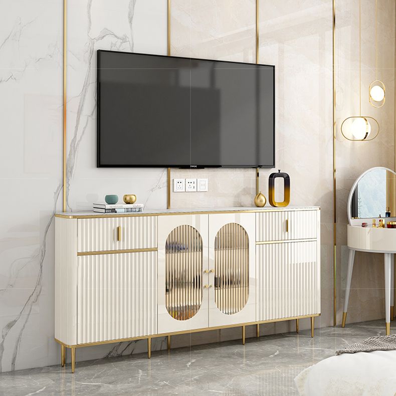 Server a buffet bianco con porte di vetro server glam per sala da pranzo