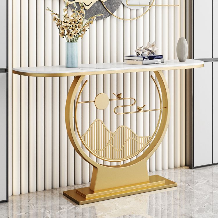 Sofá de consola Glam Stone Mesa Half Moon Iron Accent Table para Hall