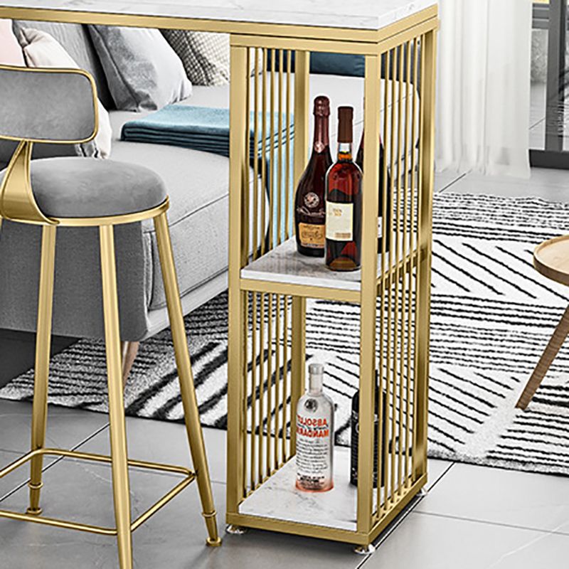 Faux Marble Bar Stool Table Glam Metal Frame Rectangle Bar Table with Shelves