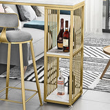 Faux Marble Bar Stool Table Glam Metal Frame Rectangle Bar Table with Shelves