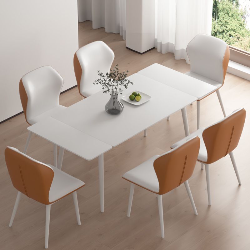 Contemporary Extendable Rectangular White Dining Table with 4 Foot Clearhalo 'Dining Tables & Seating' 'Dining Tables' 'dining_table' 'furn' 'furn_dining_table' 'Furniture' 'Kitchen & Dining Furniture' 1200x1200_5b021a88-982a-4c58-8d2a-8ba17c8ce67f