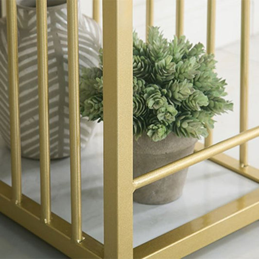 Glam Iron Bar Dining Table White Faux Marble Top Rectangle Indoor Bistro Table with Shelf Clearhalo 'Bar Furniture' 'Bar Tables' 'bar_tables' 'furn' 'furn_bar_tables' 'Furniture' 'furniture_bar_tables' 'Kitchen & Dining Furniture' 1200x1200_5b07eca9-5fa8-407c-908d-762f6ba5d697