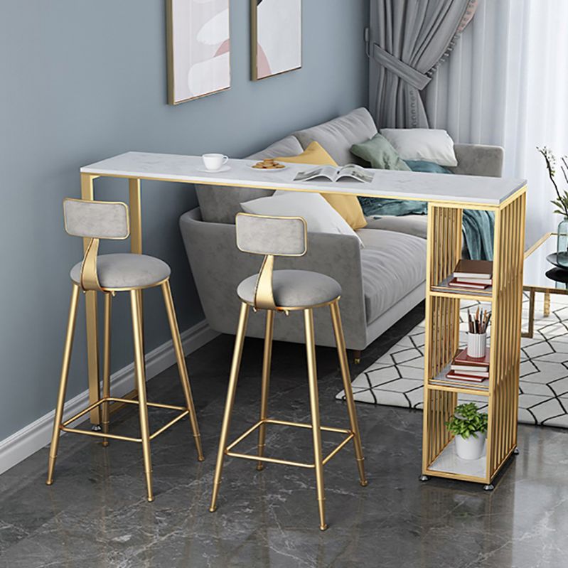 Glam Rectangle Faux Marble Pub Bar Table Double Pedestal Bar Dining Table with 3-Shelf Clearhalo 'Bar Furniture' 'Bar Tables' 'bar_tables' 'furn' 'furn_bar_tables' 'Furniture' 'furniture_bar_tables' 'Kitchen & Dining Furniture' 'kitchen&dining_furn' 'kitchen' 1200x1200_5b098b39-0101-4dd9-8a32-ea00be046047