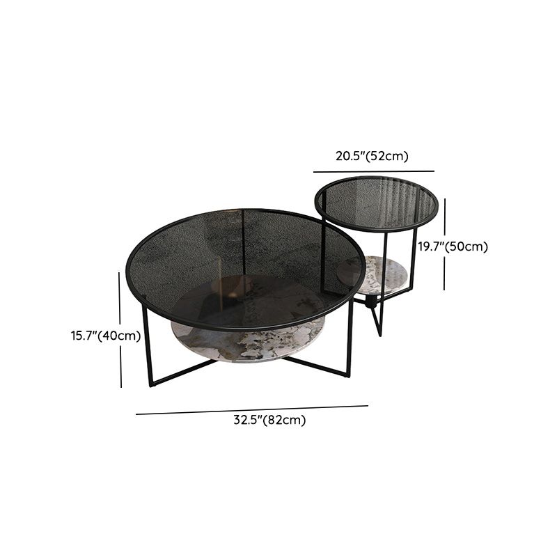 Contemporary Coffee Table Round Glass Top Cocktail Table with Storage Clearhalo 'Coffee & Accent Tables' 'Coffee Tables' 'coffee_tables' 'furn' 'furn_coffee_tables' 'Furniture' 'Living Room Furniture' 1200x1200_5b0b4b45-034a-4db4-b0cd-becaef354ec1